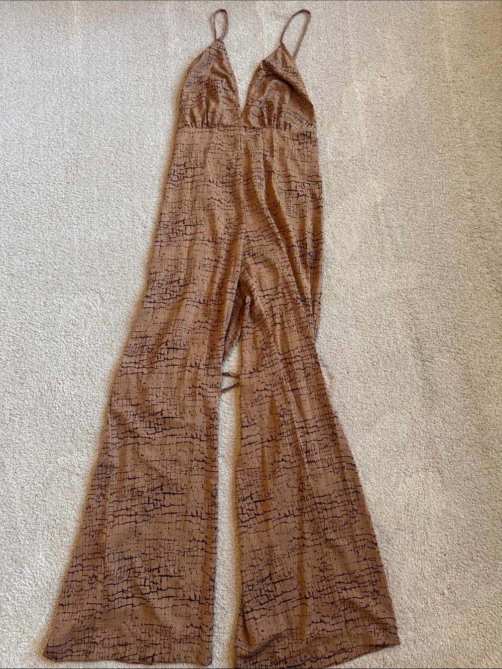 PrettyLittleThing Brown Textured Wide-Leg Jumpsuit